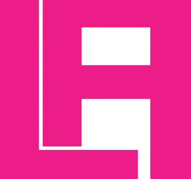 a pink letter e with a black and white letter e