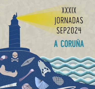 Logo of XXXIX Jornadas de la Sociedad Española de Paleontología. B Moncunill Solé CC BY-NC-ND 4.0