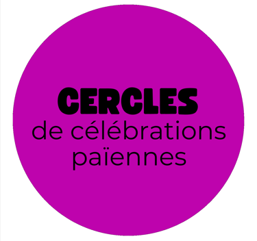 Rond violet sur lequel est écrit "cercle de célébrations paiennes"