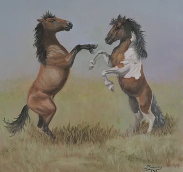 lucha en la rapa - oleo 40x40cm