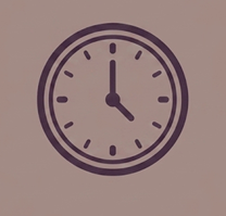 A minimalist analog clock icon showing 4:00 on a soft mauve background.