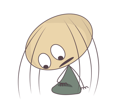 Cartoon spider character with a large head and big eyes sitting on a black background.