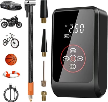LOVPIS Compresor Aire Portátil, Bomba de Aire Bicicletas, Scooters, Moto, Coche, Pelotas
