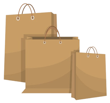 Três sacolas de papel marrom.