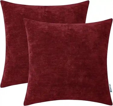Burgundy Throw Pillow Covers – 18x18 Inch Chenille Decorative Cushion Covers for Couch, Sofa, Bed