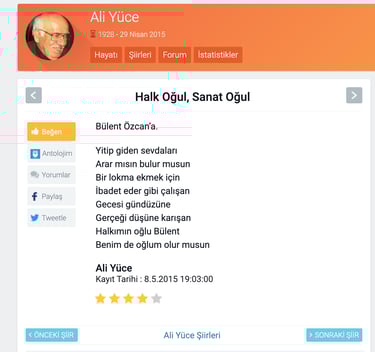 Halk Oğul Sanat Oğul, Bülent Özcan'a şiir, Ali YÜCE
