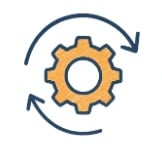 Cog with arrows icon representing performance review and strategy support