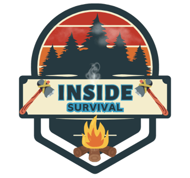 Inside Survival logo with wilderness campfire, trees, axes, and gear — your guide to outdoor survival skills & self-reliance