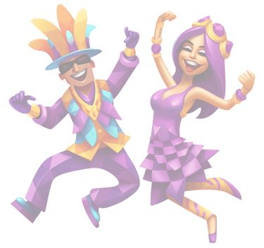 couple in vibrant dress celebrating Mardi Gras