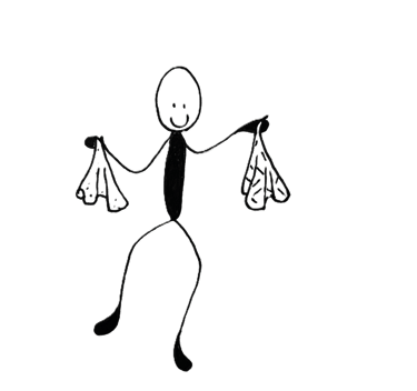 A stick man doing a happy dance because he has two Noseknot handkerchiefs