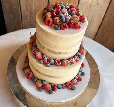 2 Tier Semi-naked Wedding Cake with fresh Fruit