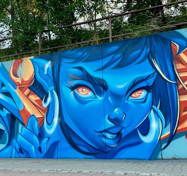 Blue Stare - Mural in Chemnitz, muralism, street art, urban art by Ona Salvador
