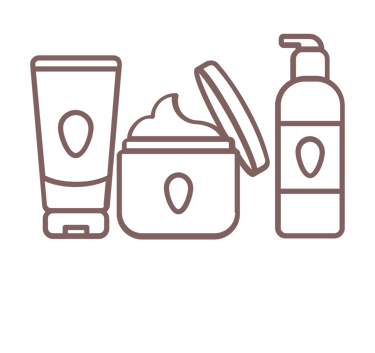 Illustratie van verzorgingsproducten zoals crème en lotion.