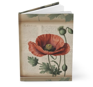 garden journal with picture of vintage botanical poppy print.