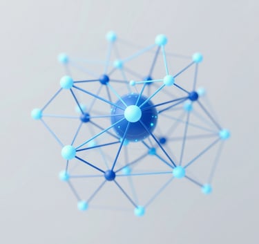 A cutting-edge abstract visualization of an AI neural network. Glowing nodes and thin connecting lines in #4A7CA1 and #A5CADC against a professional light background. Sophisticated, clean, and forward-thinking composition.