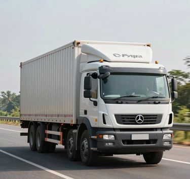 A modern multi-car carrier truck driving on a smooth highway in a South Asian / Indian landscape, bright daylight, professional photography style focusing on the speed and reliability of the logistics service.