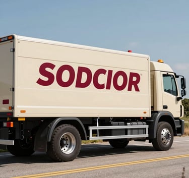 A professional-grade towing and recovery truck parked on a North American / US asphalt road, bright daytime lighting, crisp parchment-toned vehicle body with deep ripe crimson lettering, clean and modern composition.
