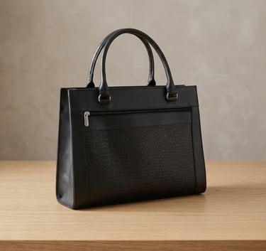 Cartera de cuero negro texturizado con doble asa, bolso artesanal Fashion Johanna