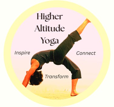 Yoga practitioner performing a bridge pose for Higher Altitude Yoga studio logo.
