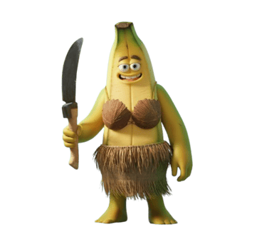 a cartoonish banana banana peeler with a knife and knife