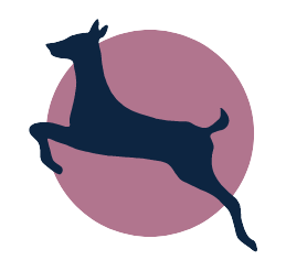 Partie du logo représentant la silhouette d'une biche beu oxfort sur rod rose violet