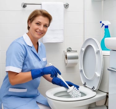 Cleaning a office toilet