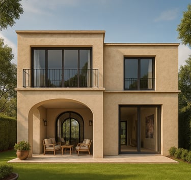 Moderne Villa mit Loggia und Rundbogen