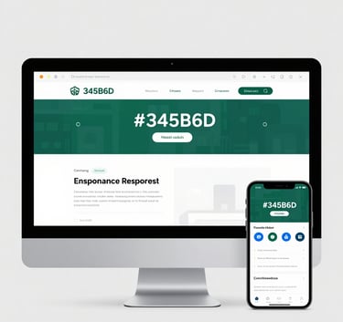 A clean composition showing a website's responsiveness across a desktop monitor and a smartphone. The interface is modern and minimalist, featuring the brand palette of #345B6D and #8FA8B4.