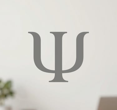 A subtle, elegant logo symbolizing psychology, like a minimalist Greek letter Psi, integrated with an organic leaf shape. The logo is rendered in #9A8B7A on a clean #FCFBF6 background, evoking a sense of growth and mental well-being.