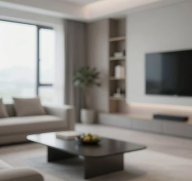 A high-end residential living space with clean lines, soft natural lighting, and a modern aesthetic, using a palette of #F4F7F8 and #4A6572 to convey luxury and comfort.