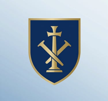 A professional crest or logo for Saint Pious International Academy, styled with gold and navy blue (#0C1E3A) tones, symbolizing wisdom and growth. The style is clean, sharp, and premium, centered on a light blue gradient background.