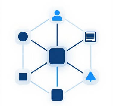 A minimalist, abstract representation of web architecture and connectivity, featuring clean lines and geometric shapes in #2F4858 and #6C8CA7, conveying reliability and cutting-edge technology.