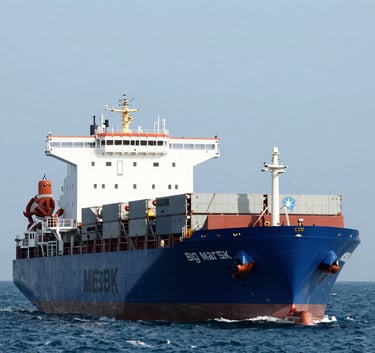 A large Ro-Ro vessel at a port with high-end vehicles being driven up a ramp, captured in bright, natural mist white light during the morning.