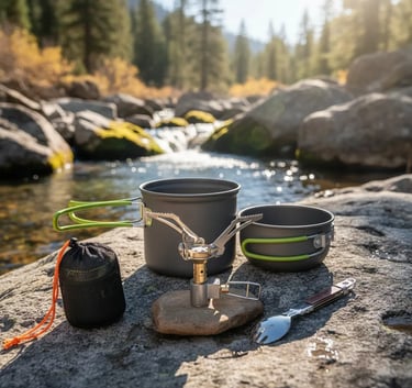 Mini Fogareiro Conjunto Compacto Panela Kit Camping Talher