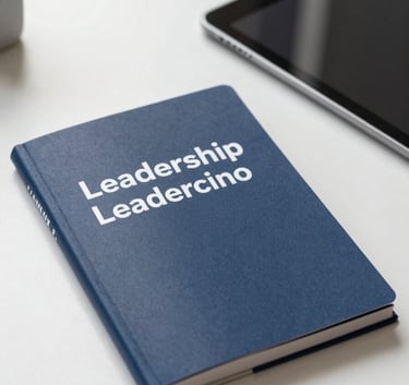 Close-up of a professional leadership handbook and a digital tablet on a clean minimalist desk, South American office setting, natural morning light, sophisticated atmosphere.