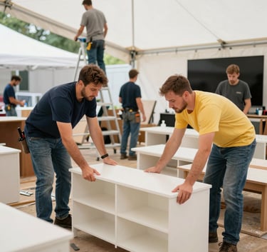 A professional logistics manager in a navy blue uniform holding a tablet in a bright, modern warehouse setting, high-key lighting, business professional mood.