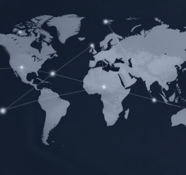 A sophisticated abstract visual representing global finance with intersecting lines and nodes. Mood is trustworthy and minimalist. Tones of #0D1B2A navy and #8E9DAA grey-blue with soft, diffused cinematic lighting.