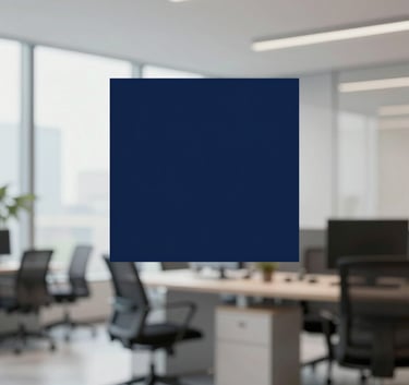 A modern, bright corporate office interior with clean architectural lines and professional lighting, symbolizing clarity and trust, incorporating deep navy accents from the brand palette.
