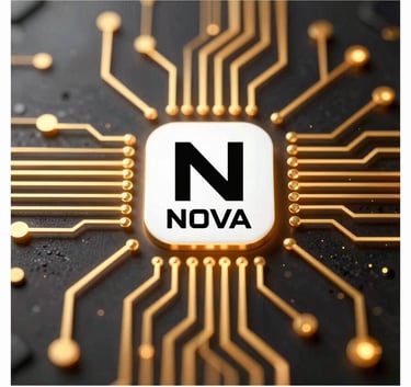 A high-tech digital security concept image showing glowing golden circuit lines on a dark obsidian background, symbolizing the safety and speed of the NOVA Play Store platform.