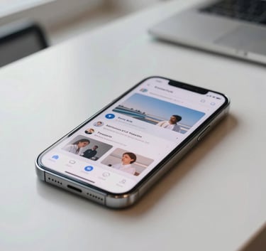 A clean, eye-level shot of a modern smartphone resting on a polished desk in a bright Kyiv technology hub. The screen displays a clear, user-centric mobile application. Soft natural lighting, reflecting a professional and innovative mood.