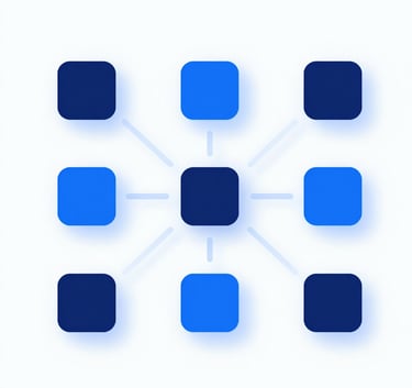 A modern, minimalist 3D graphic representing data flow and direct connections. The style is abstract and professional, using the brand colors #2B2D42 and #4A6E82 against a clean background. Sharp focus, high-end agency look.