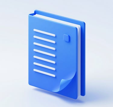 Abstract 3D illustration of multiple blue document layers being stacked and joined into one single sleek document, representing the merge feature, using #D6E0F0 and #214E87.