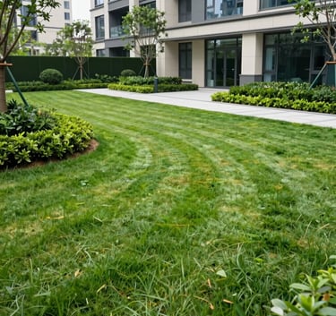 A close-up of a professional cleaner in a neat uniform cleaning a high-end glass door in a modern Central European / German office. The lighting is bright and clean, with Pale Aqua highlights and Soft Off-white surfaces.