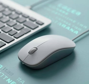 A close-up, high-tech shot of a sleek keyboard and mouse with a subtle digital code overlay in the background. The aesthetic is professional and trustworthy, incorporating #367C89 and #1A202C tones with a sense of calm efficiency.