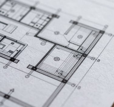 Close-up macro shot of a technical blueprint or architectural drawing on premium heavy-duty textured paper. Professional, structured, high-end feel.