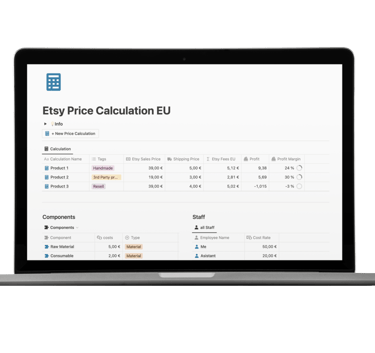 Etsy Fees & Profit Calculator Notion Template for Europe and EU