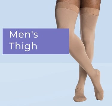 Medical-grade thigh-high compression stockings for men providing enhanced venous support.