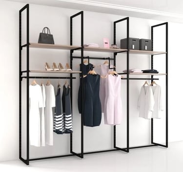 a clothes rack with clothes hanging on it