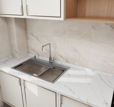 cubierta de cuarzo blanca con vetas