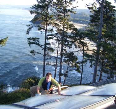 Washing windows and cleaning gutters